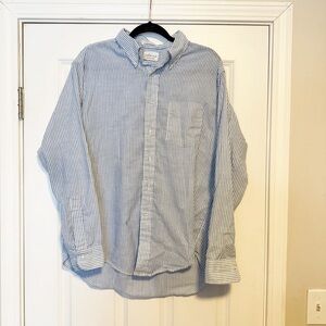 Sero vintage shirt makers seersucker pinstriped cotton blend beach button up top